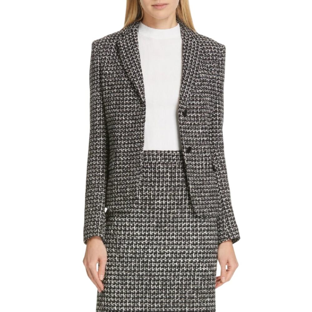 BOSS Black White Jomanda Tweed Blazer Jacket - Picture 2 of 12